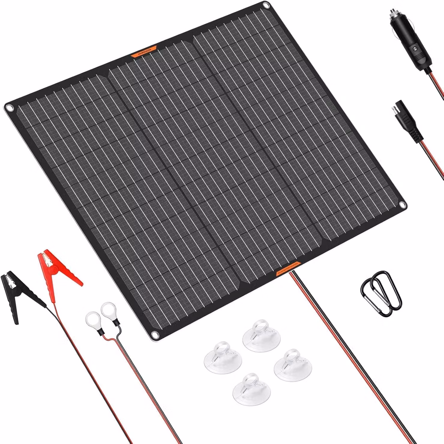 Caricabatterie solare da 50W, 12V, mantenitore di carica per pannelli solari, portatile, impermeabile, alimentatore solare per la manutenzione della batteria, adatto per barche, auto, camper, con morsetti a coccodrillo