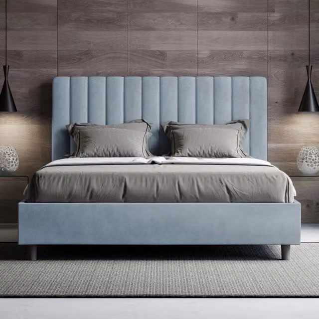 Letto imbottito con contenitore Agueda Ityhome in microfibra azzurro L: 145 cm, P: 210 cm, H: 122 cm – 1