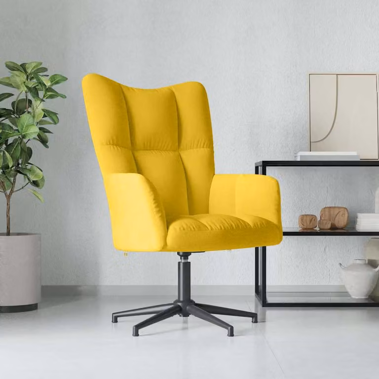 Sedia Relax vidaXL in Velluto Giallo con Braccioli e Base Girevole 360 Gradi