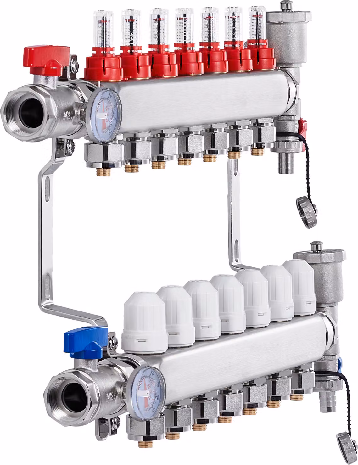SucceBuy Collettore termico a 7 bracci, tubo PEX da 1/2", acciaio inox per riscaldamento a pavimento, kit con adattatori da 1/2" incluso nella fornitura
