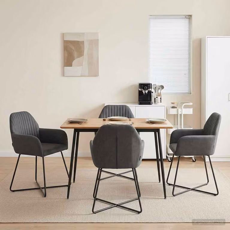 Set di 4 sedie da pranzo vidaXL in velluto grigio con struttura in metallo, L: 55 cm, P: 50 cm, H: 84 cm