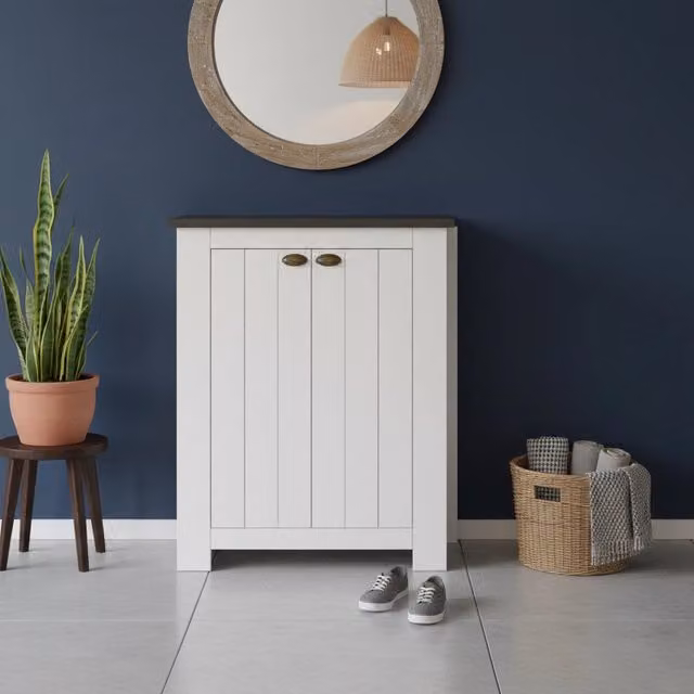 Scarpiera Moderna DMORA con Ante a Battente in MDF, Disponibile in Grigio o Bianco, L: 84 cm, P: 42 cm, H: 100 cm