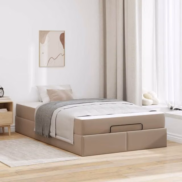 Letto matrimoniale vidaXL con materasso in schiuma, rivestimento in ecopelle beige e marrone, L/P/H: 200 x 120 x 43,5 cm