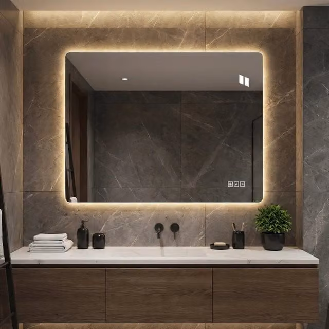Specchio da bagno OKWISH senza cornice con retroilluminazione LED e funzione antiappannamento, vetro silver, L: 60 cm, H: 80 cm