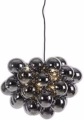 Lampada a sospensione, design "Uvas", nera con vetro fumé, 8 luci, 50 cm