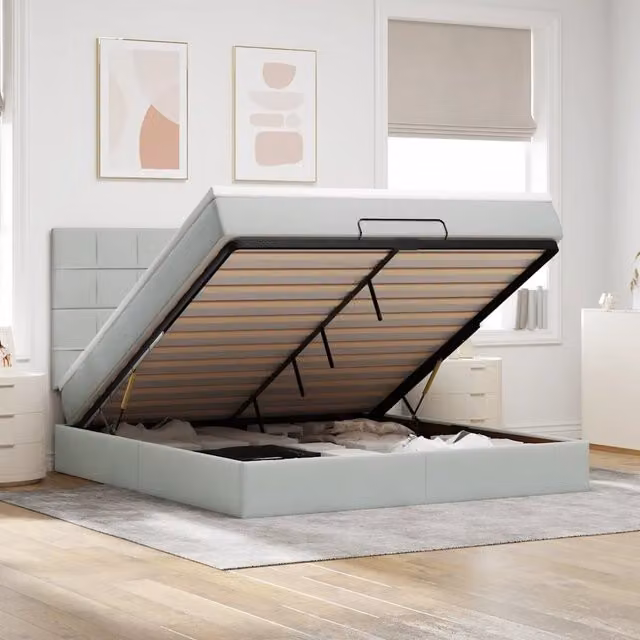 Letto con contenitore a sollevamento vidaXL in velluto grigio e bianco con materasso L/P: 160 x 200 cm – 1