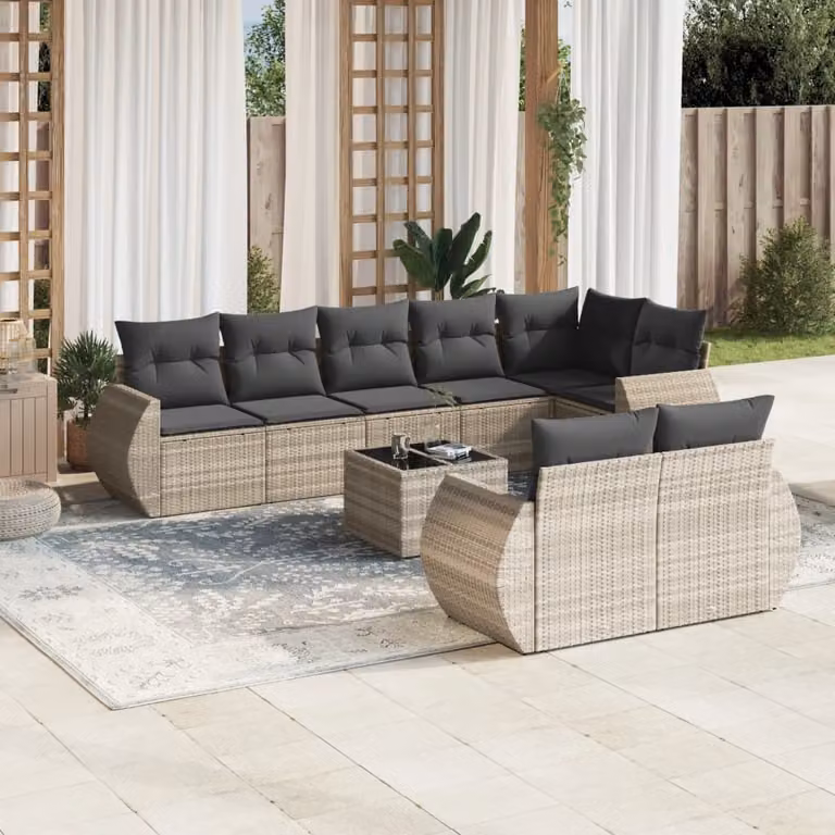Maison Exclusive - Set Divano da Giardino 9pz con Cuscini Grigio Chiaro Polyrattan
