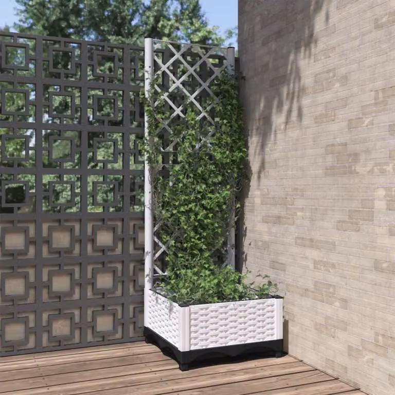 Fioriera da giardino con graticcio vidaXL in plastica bianca, L/P/H: 40 x 40 x 121,5 cm