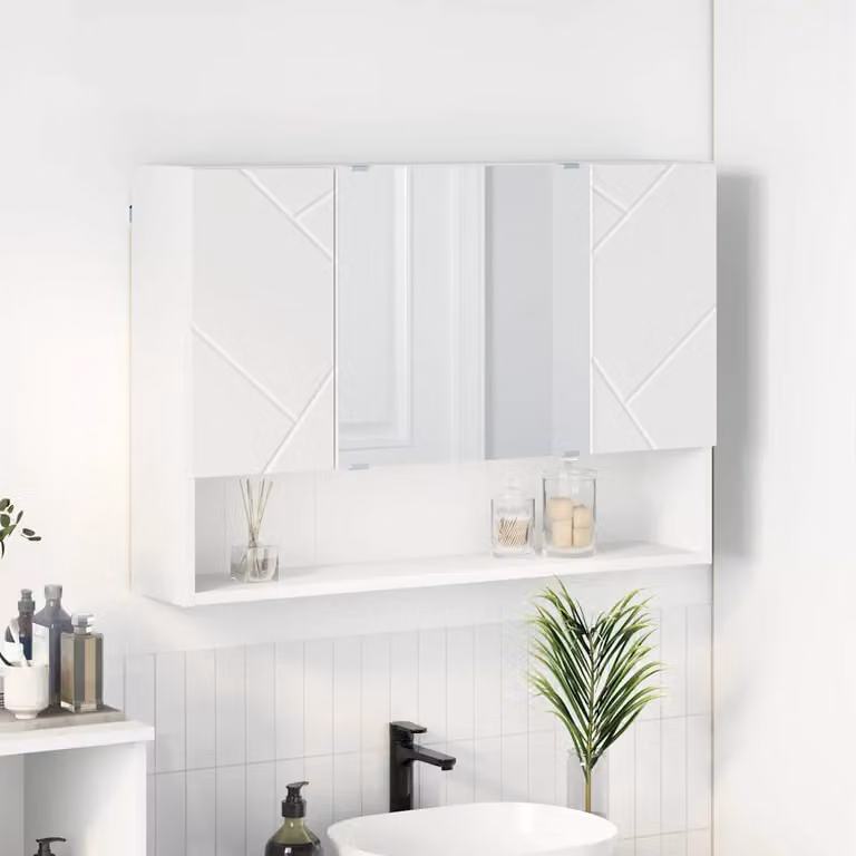 Mobiletto per specchio da bagno vidaXL Bianco con specchio e ripiani interni, L 80 x P 17 x H 55 cm
