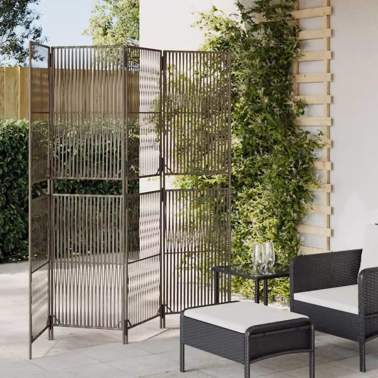 Divisorio per ambienti vidaXL a 4 pannelli in polyrattan e metallo grigio H: 180 cm, L: 196 cm