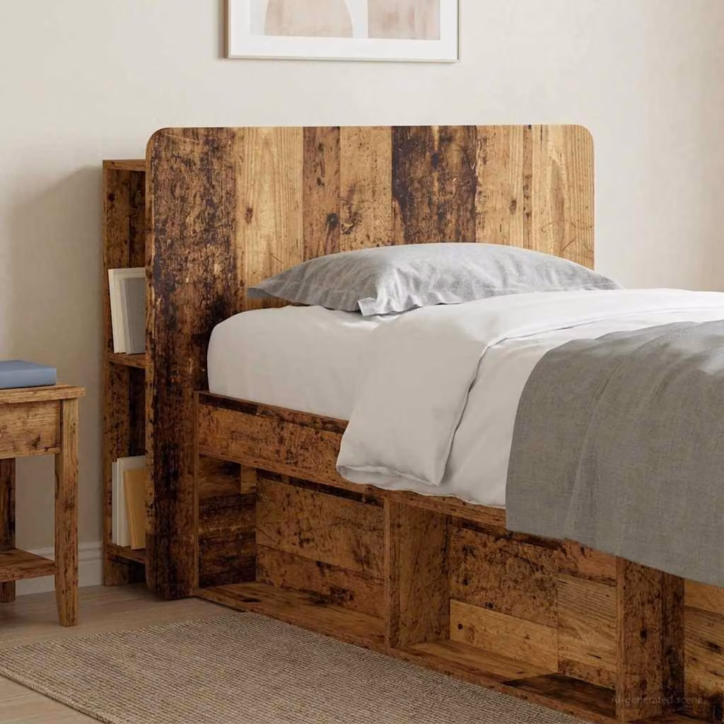Testata del letto moderna vidaXL in legno ingegnerizzato e MDF marrone con ripiano integrato e scomparti laterali