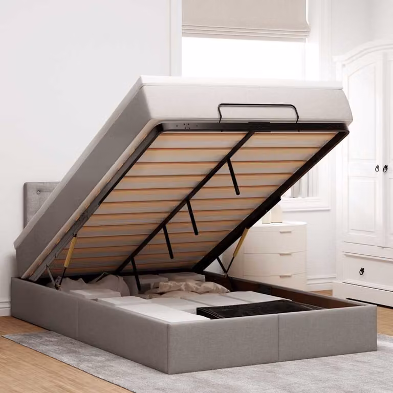 vidaXL Struttura Letto con Contenitore a Sollevamento e Materasso in Tessuto Beige e Grigio L/P/H: 120 x 200 x 88 cm