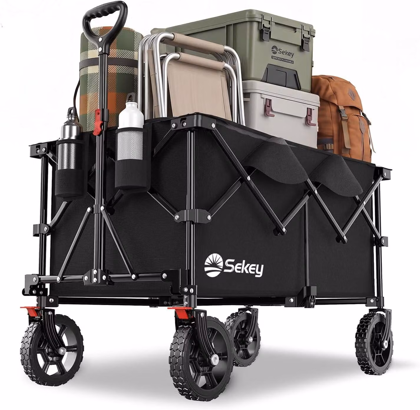 Carrello pieghevole per massi da 200 litri, con capacità di carico di 150 kg, ideale per terreni accidentati e dotato di freni