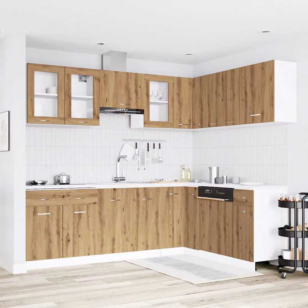 Set di mobili da cucina vidaXL Lyon 11 pezzi in rovere marrone con ante in vetro e legno