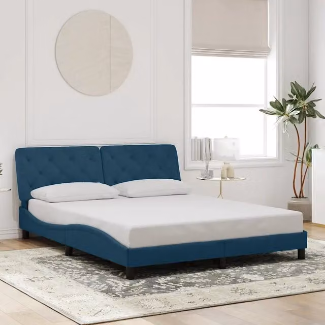 Giroletto senza Materasso-Struttura Letto Blu 160x200 cm in Velluto