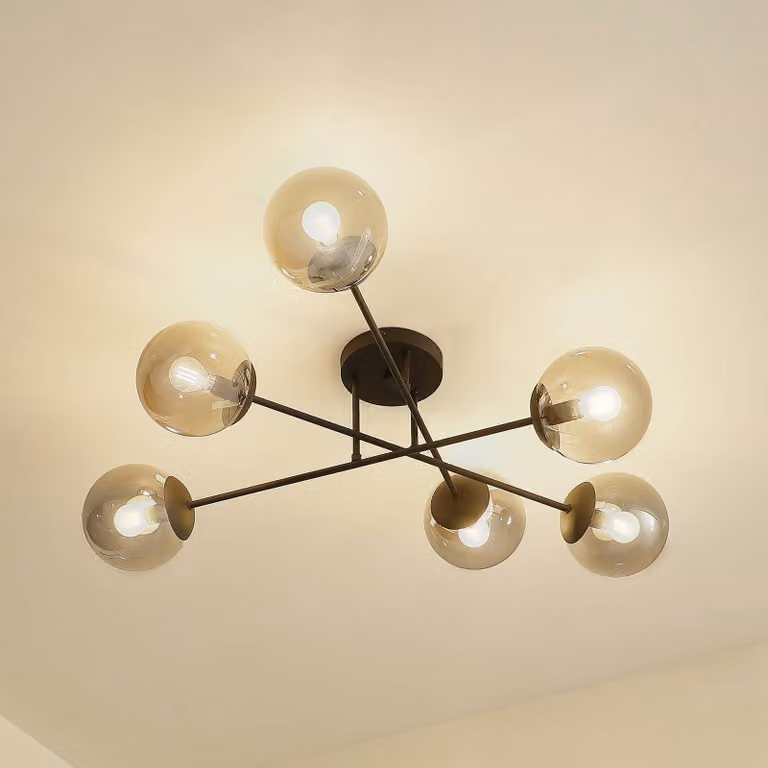Plafoniera soffitto Isamer Lindby, dimmerabile, Nero, Soggiorno / Sala da pranzo, Metallo, Moderno, Plafoniera