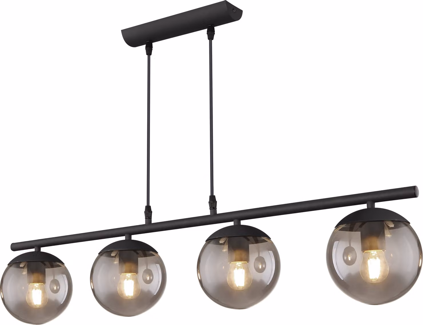 Lampada a sospensione, vetro, color fumo, finitura nera opaca, lunghezza 90 cm, marca BLAMA