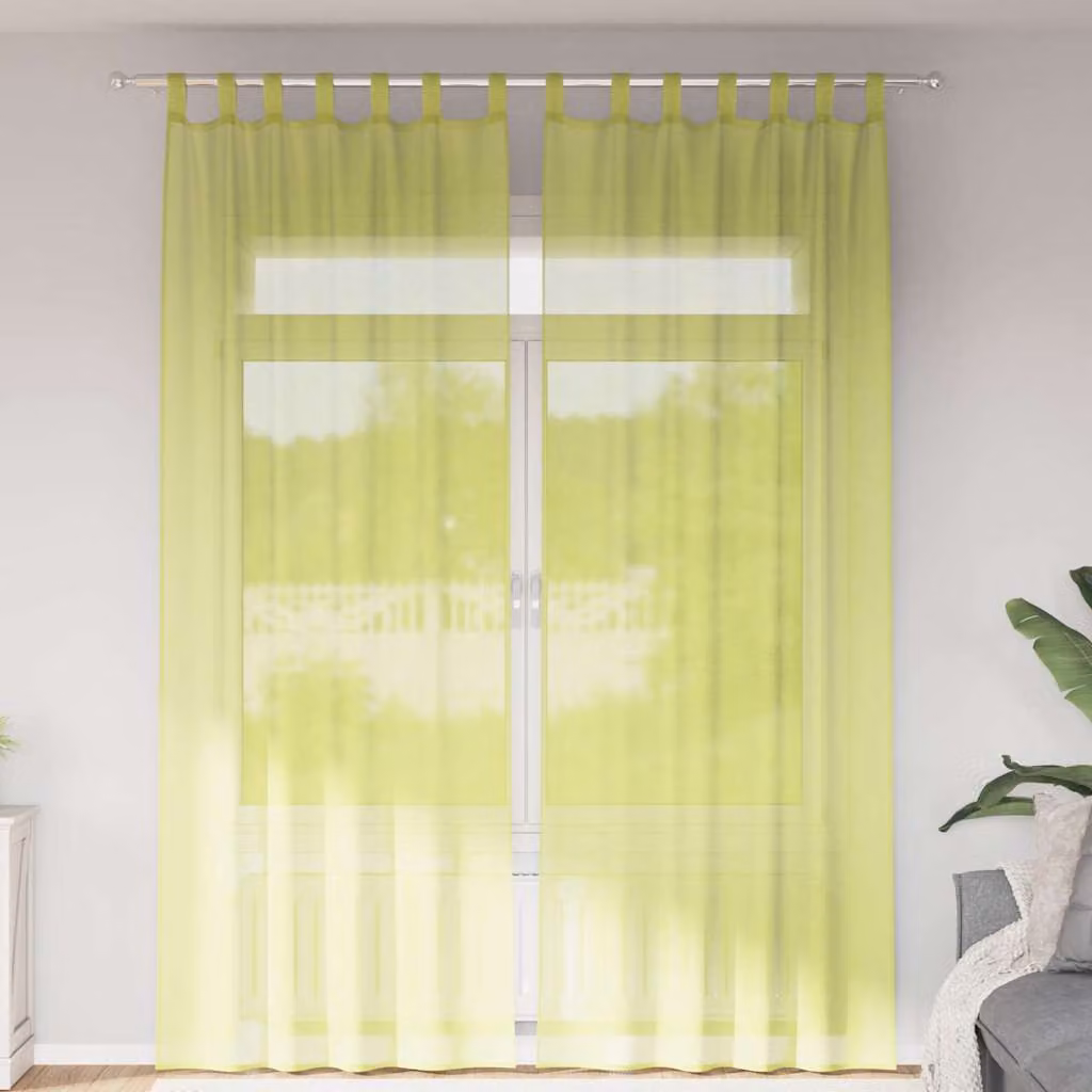 Set di 2 tende in voile semi-trasparenti vidaXL con linguette, colore verde, L: 140 cm x H: 260 cm