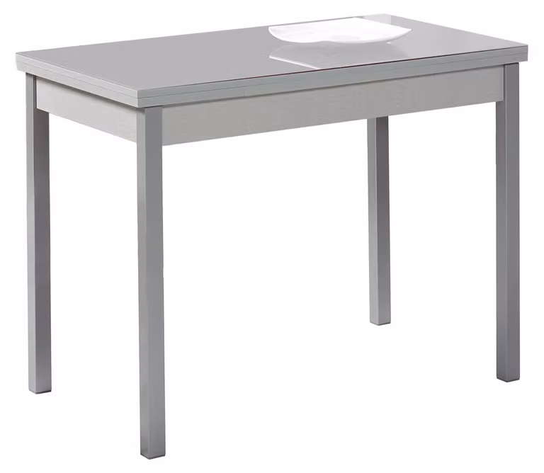 Tavolo da pranzo allungabile, in metallo e vetro, colore grigio, dimensioni 90x50 cm, allungabile fino a 140 cm