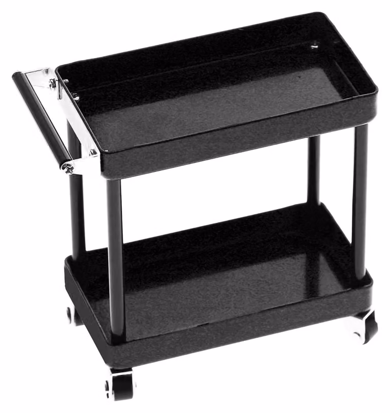 Carrello portattrezzi mobile - Contenitore a 2 ripiani per utensili - Accessori per modellismo radiocomandato - Metallo - Lunghezza 86 mm - Altezza 83 mm - Custodia per attrezzi