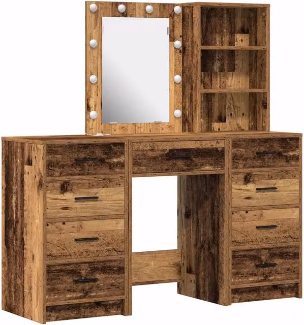 Toeletta | Tavolo da Trucco con cassetto 3 pz Marrone Legno multistrato