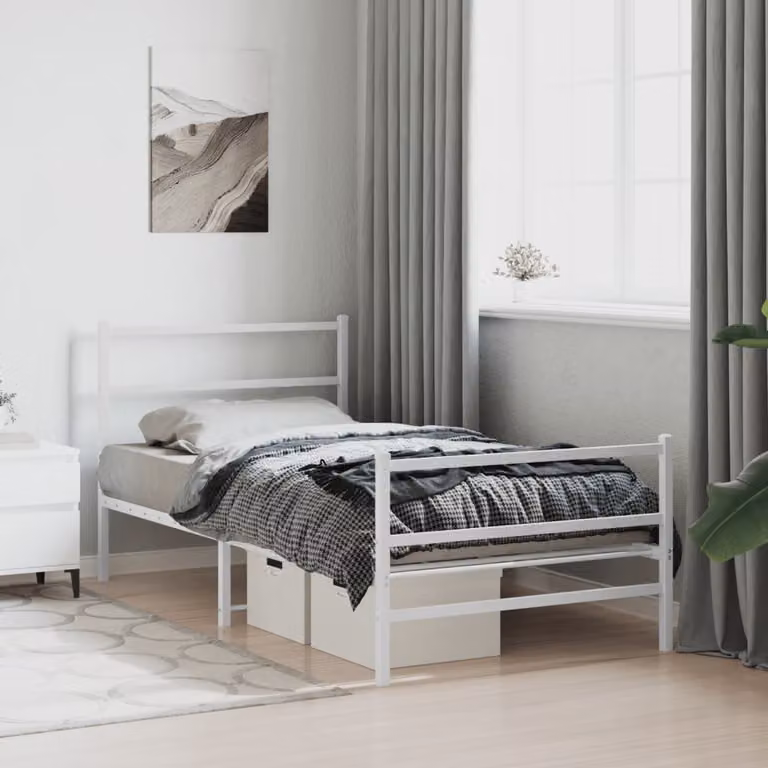 vidaXL Giroletto con Testiera e Pediera in Metallo Bianco L/P: 100 x 200 cm