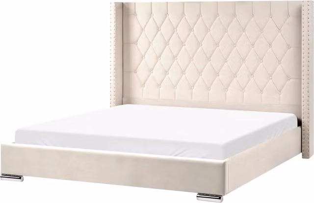Letto con rete in velluto bottonato, elegante, bianco sporco, 180 x 200 cm