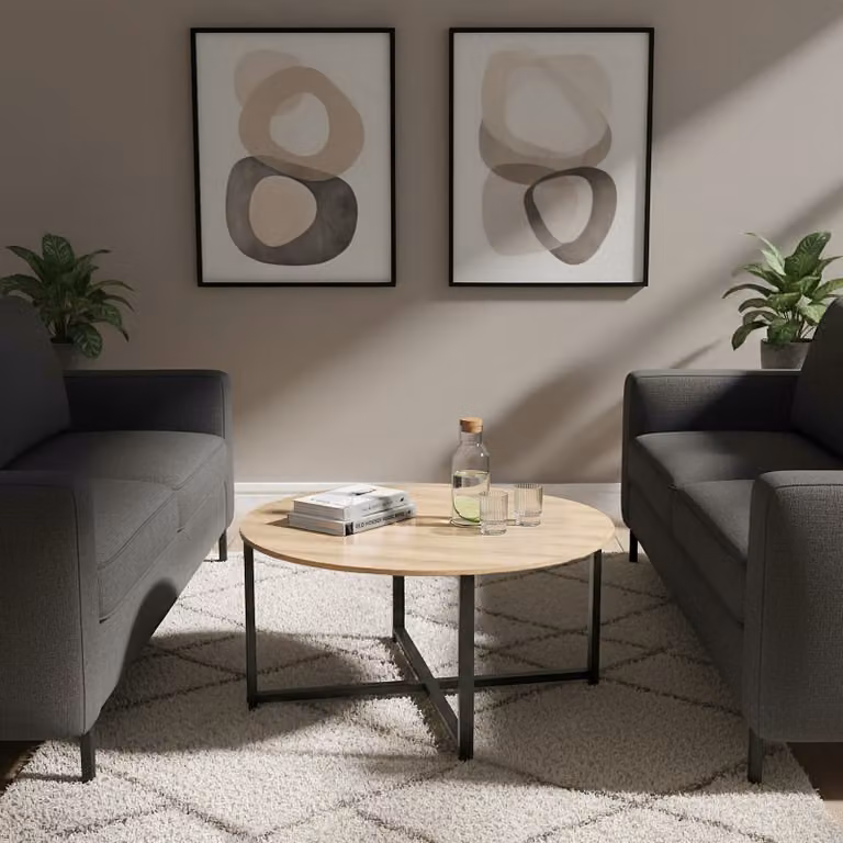 Tavolino da salotto industriale Tectake in rovere e metallo nero, L: 88,5 cm, P: 47 cm
