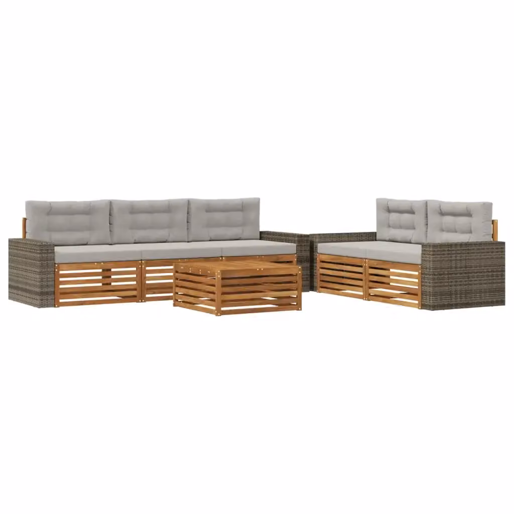 Set di mobili da giardino vidaXL composto da 6 pezzi con divano a L, tavolino da caffè e cuscini in tessuto, struttura in legno di acacia e colori beige e grigio – 2