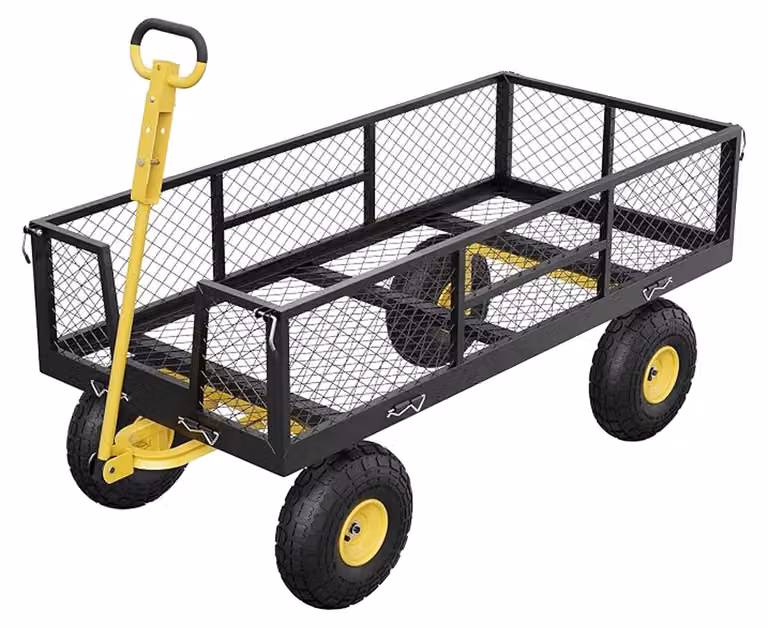 Carrello da giardino, acciaio resistente, dimensioni: 93 x 51 x 61 cm, capacità di carico: 272 kg, maniglie regolabili, pneumatici adatti a terreni accidentati