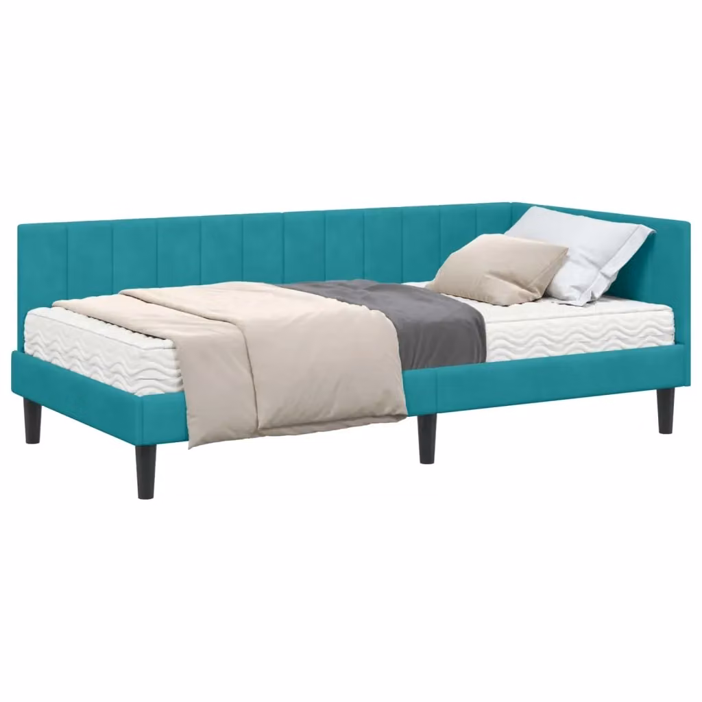 vidaXL Struttura Letto Angolare in Velluto Turchese con 2 Materassi in Schiuma L/P/H: 200 x 140 x 104 cm – 2