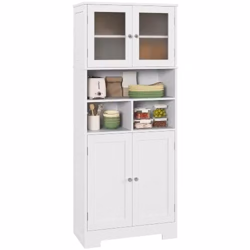 HOMCOM Credenza Cucina con 2 Armadietto, Stretto, 60x30x145.5 cm, Bianco