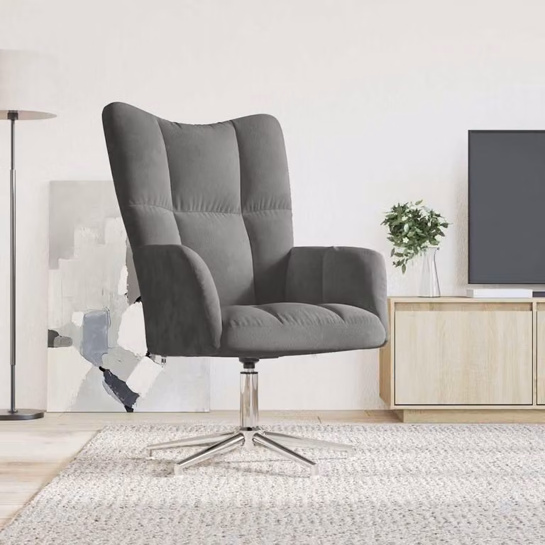 Sedia Relax vidaXL in Velluto Grigio con Braccioli e Struttura Girevole a 360 Gradi