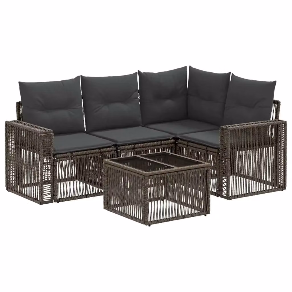 Set Divano da Giardino 5 Pezzi vidaXL in Polyrattan Grigio e Antracite con Tavolino e Cuscini – 2
