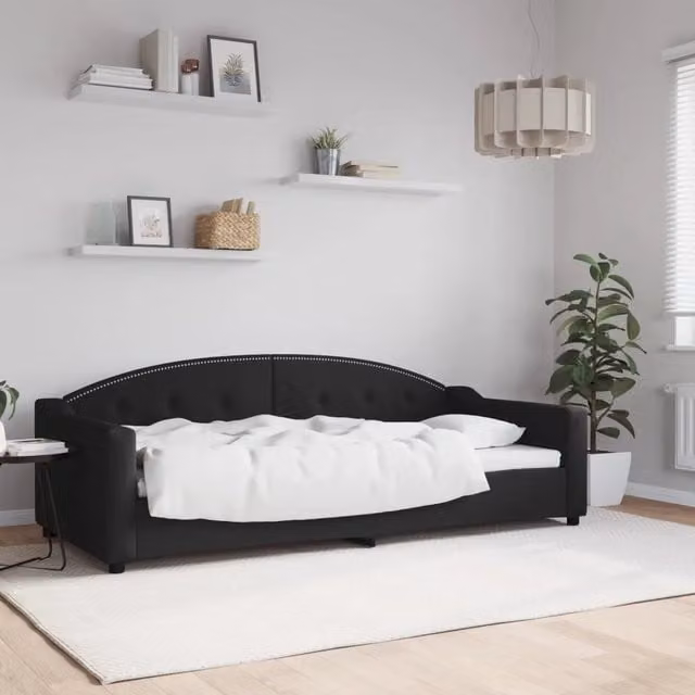 Letto da giorno moderno vidaXL in tessuto nero con struttura in legno e metallo
