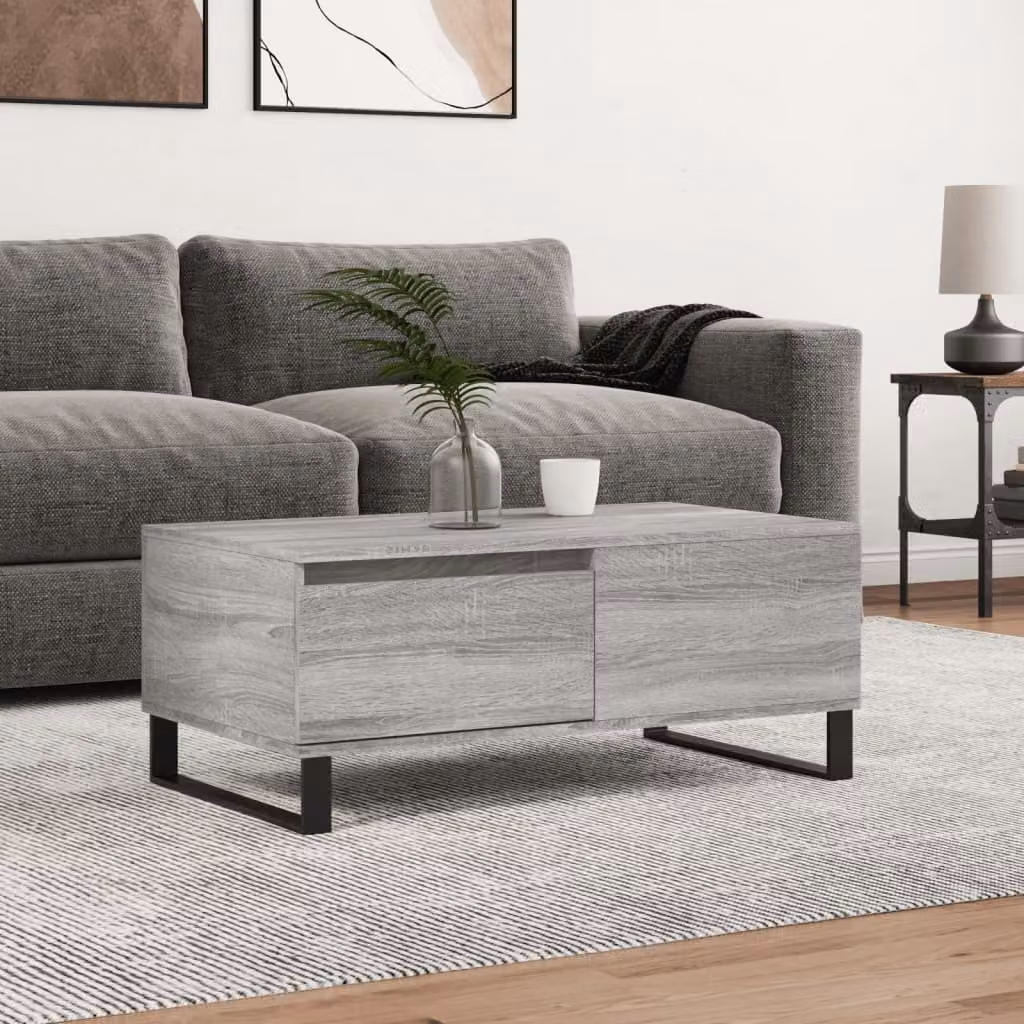 The Living Store Tavolino Grey Sonoma 90x50x36,5 cm Materiale a base di legno