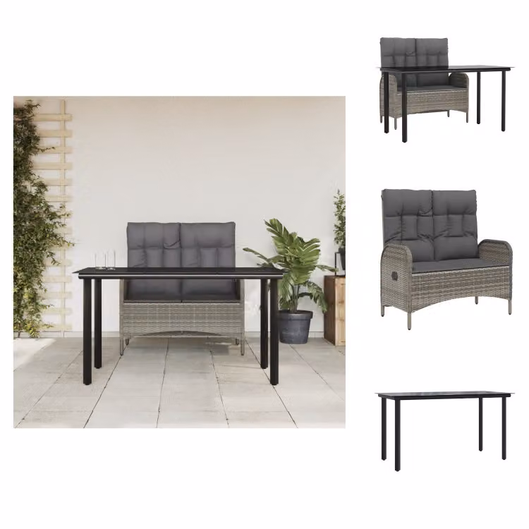 vidaXL set da pranzo da giardino a 2 pezzi con cuscini in poly rattan grigio - Set di mobili da giardino