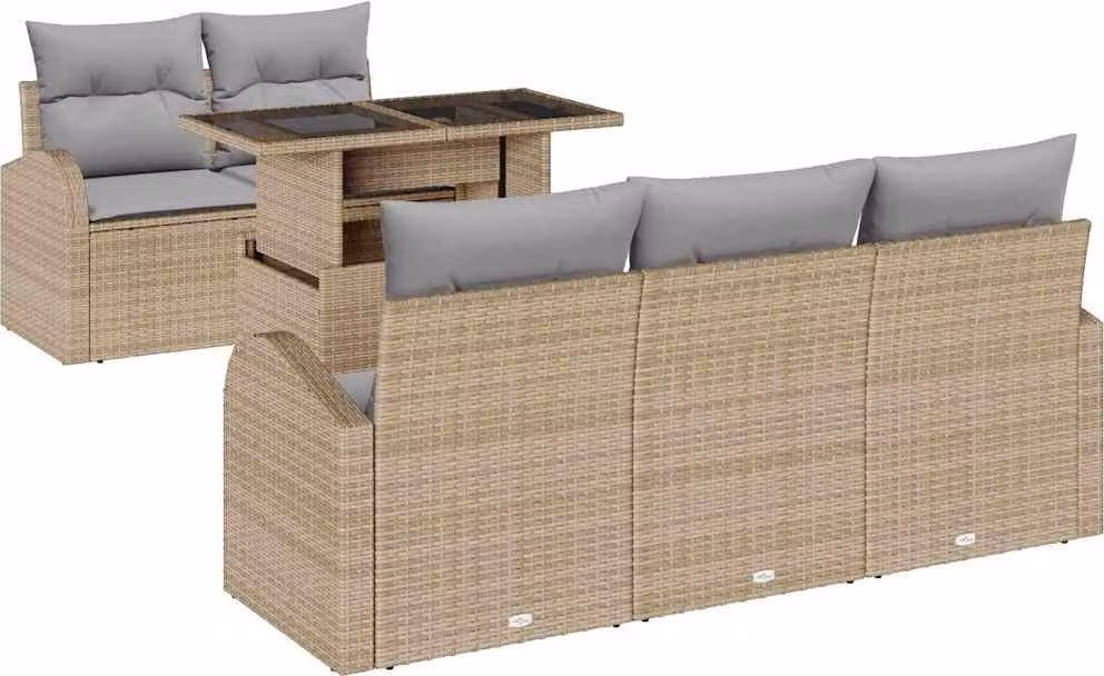 Set Divano da Giardino con cuscino 6 pcs Beige polyrattan