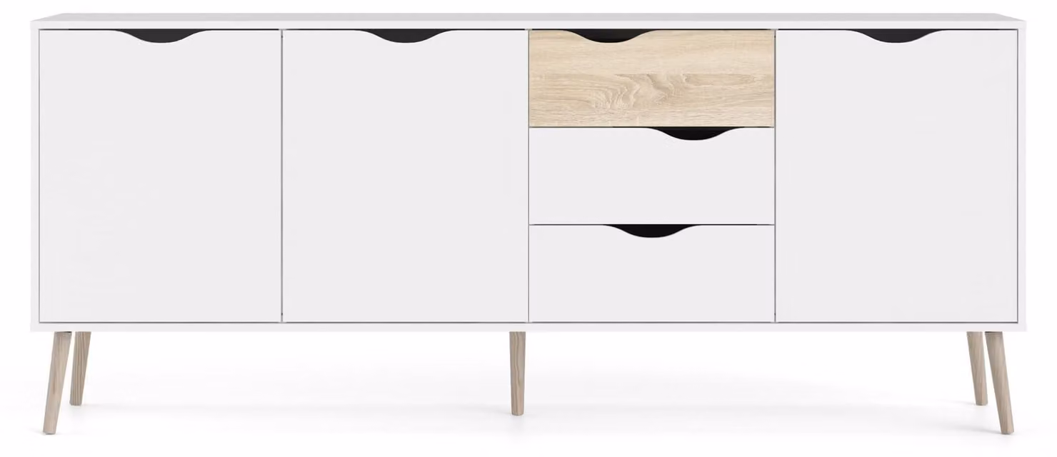 Calicosy - Credenza 3 ante, 3 cassetti bianco e rovere decorativo L195,7 cm - BILLUND