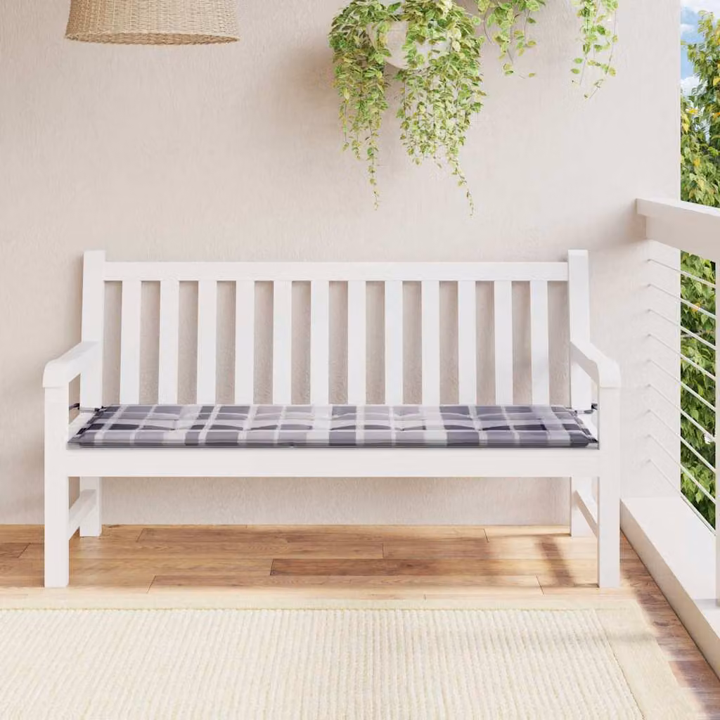 vidaXL Cuscino per Panca a Quadri Grigio Multicolore L: 150 cm, P: 50 cm, H: 3 cm in Tessuto Oxford Idrorepellente e Traspirante