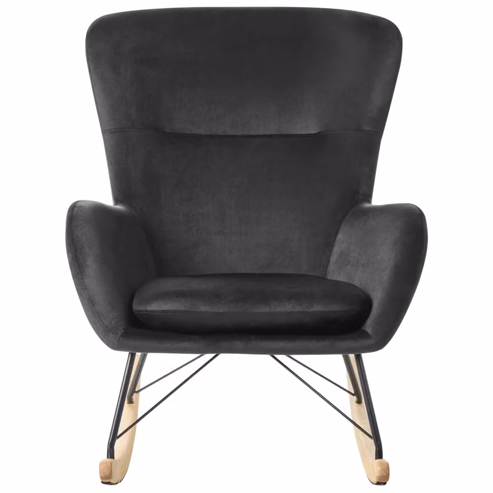 Sedia a dondolo Beliani in velluto nero con struttura in metallo e pattini in legno stile glamour – 2
