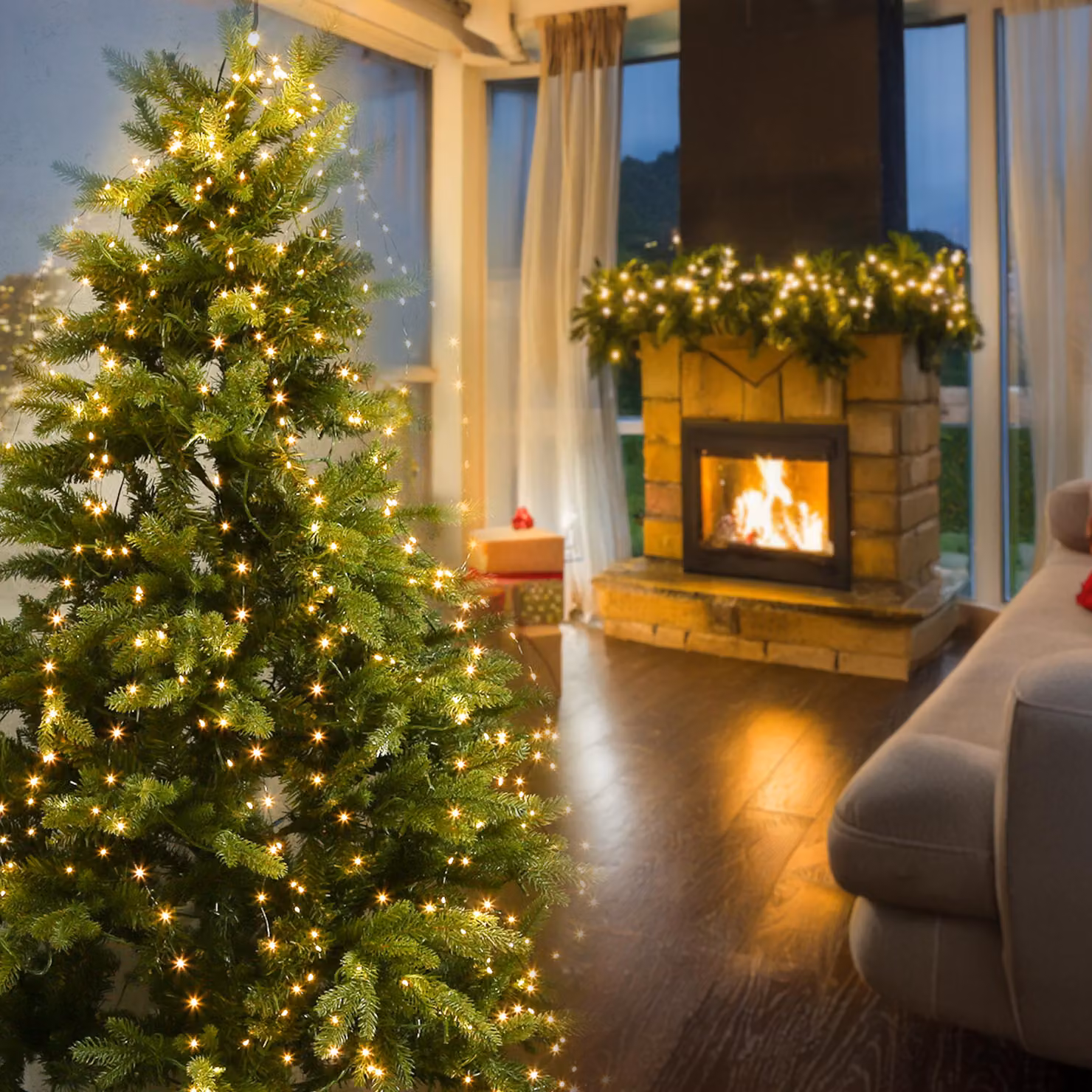 Ghirlanda luminosa a LED avvolgente per albero - Illuminazione per albero - 16 fili - 2,4 m - Timer - Per interni/esterni - Verde
