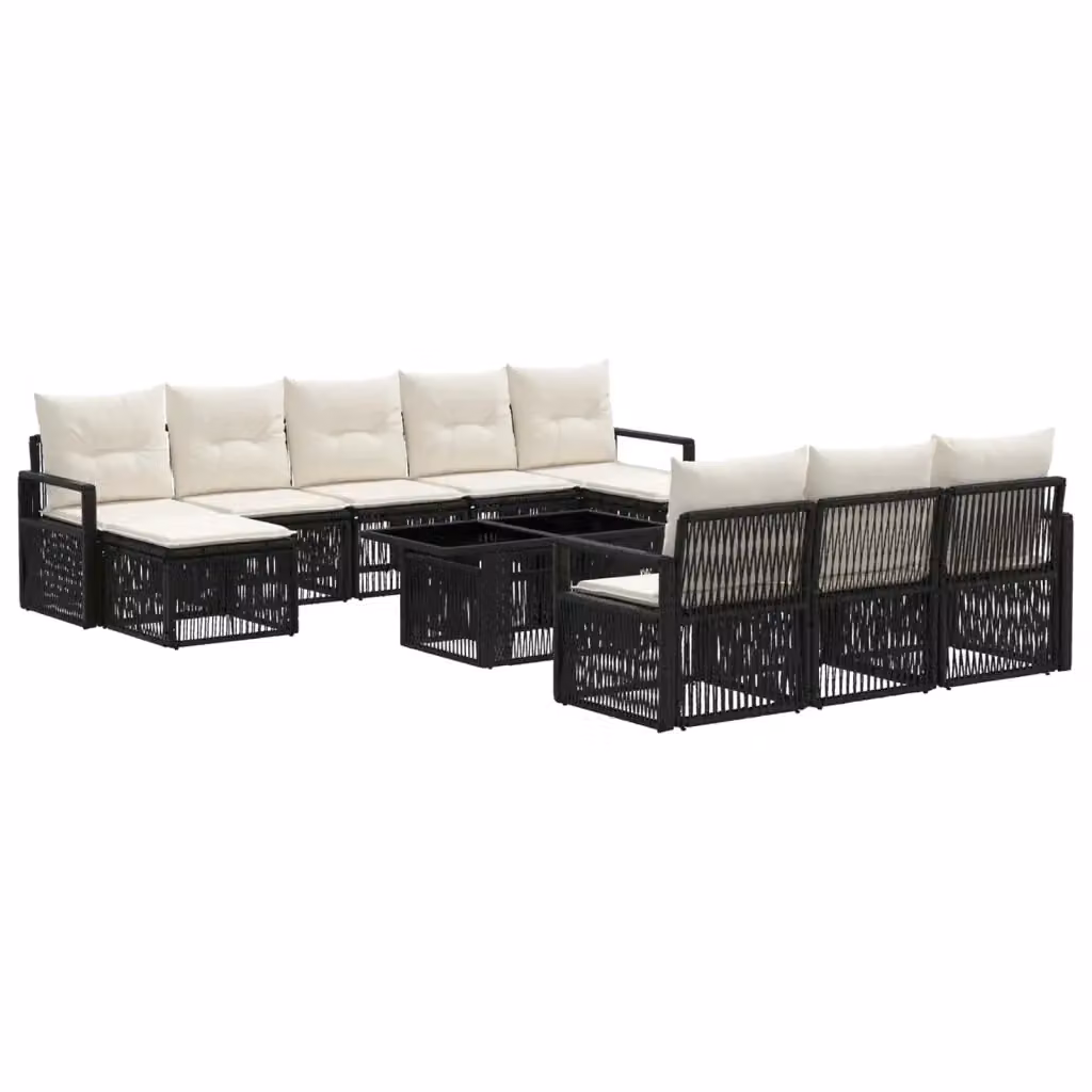 Set Divano da Giardino vidaXL 11 Pezzi in Polyrattan Nero e Bianco Crema con Cuscini e Tavolino – 2