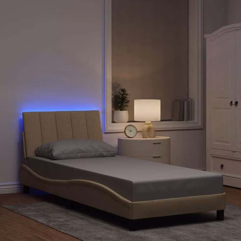 Giroletto senza materasso vidaXL Hanko in tessuto beige con illuminazione sottostante e porta USB, L/P/H: 90 x 200 cm