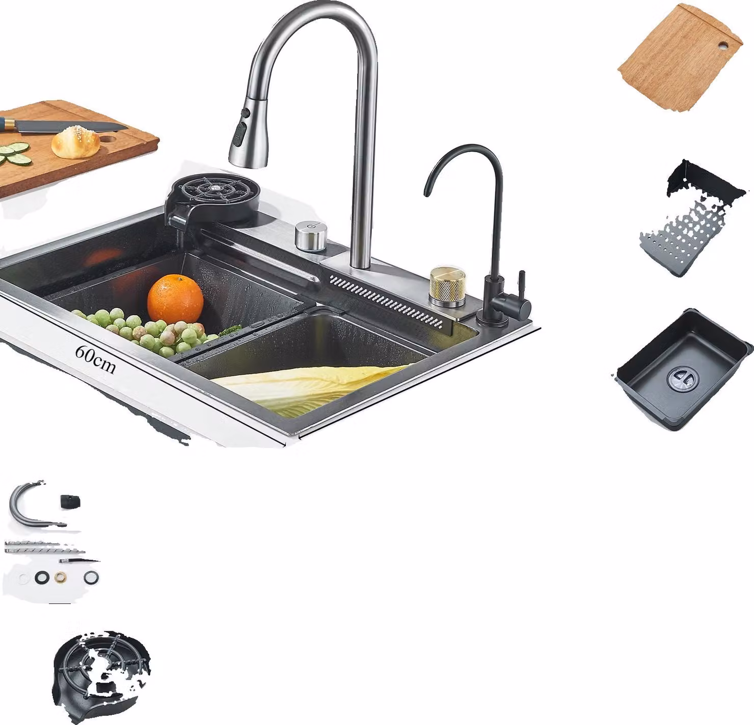 Lavello da cucina, vasca singola, display digitale, 60x45 A3