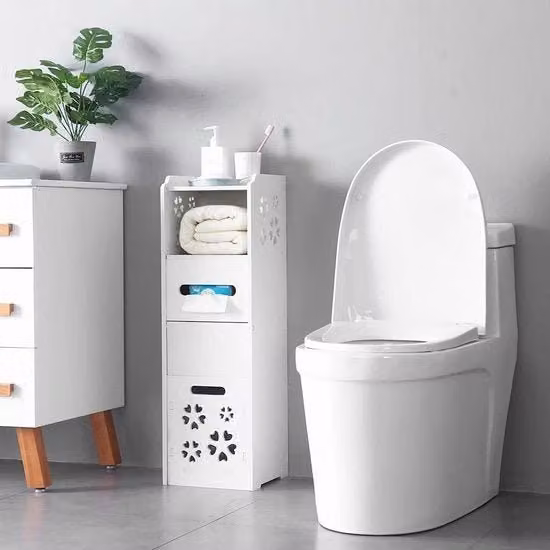Cassa d'armadio per bagno alta - cassa d'armadio per bagno con cassetti aperti e ante - bianca - 235 x 23 x 80 cm