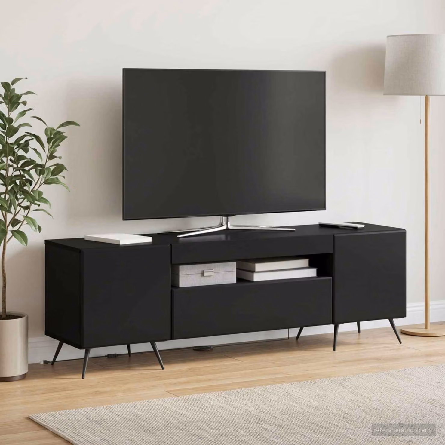 Mobile TV LED vidaXL moderno in legno MDF nero con illuminazione integrata e scomparti multimediali