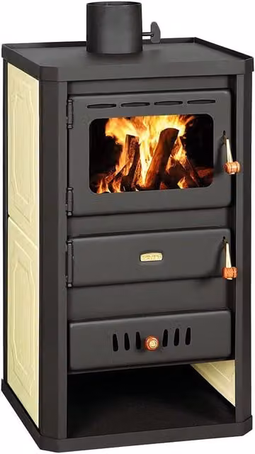Stufa a legna per impianto di riscaldamento centralizzato Prity Peccato S2W10 in acciaio nero con potenza di 15 kW