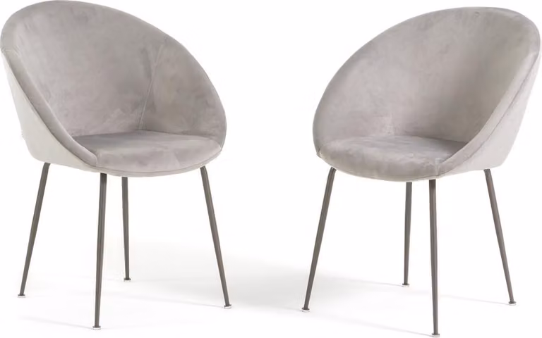 Set di 2 sedie da interno in tessuto imbottito con gambe in metallo - design elegante e confortevole per sala da pranzo, cucina, camera da letto, bar e ristorante - IRIS - grigio chiaro/argento