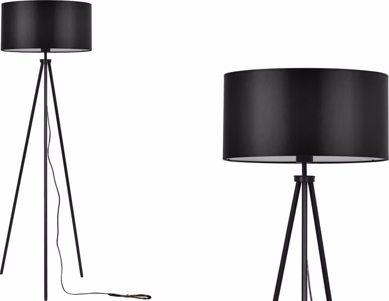 Light-Home Lampada da terra moderna con paralume - Lampada da terra per il soggiorno, la camera da letto e l'ufficio - Lampada industriale a tre gambe - Nero & Nero